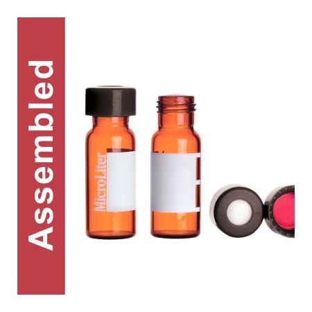 Cp Lab Safety. Wheaton MicroLiter Amber Screw Thread Vial Kit, Black 9mm Cap, PTFE/Silicone, 100pk 09-2230K-A